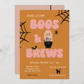 Boos and Brews Cute Oranje Halloween Kaart (Voorkant / Achterkant)