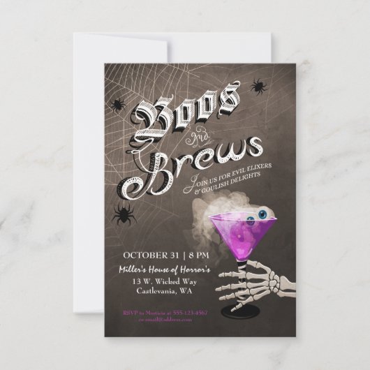 Boos and Brews Halloween Cocktail Party Invitation Kaart (Voorkant)