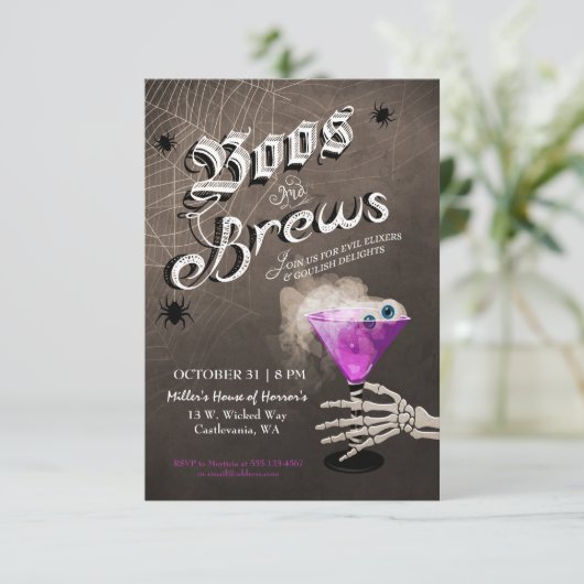 Boos and Brews Halloween Cocktail Party Invitation Kaart (Staand voorkant)