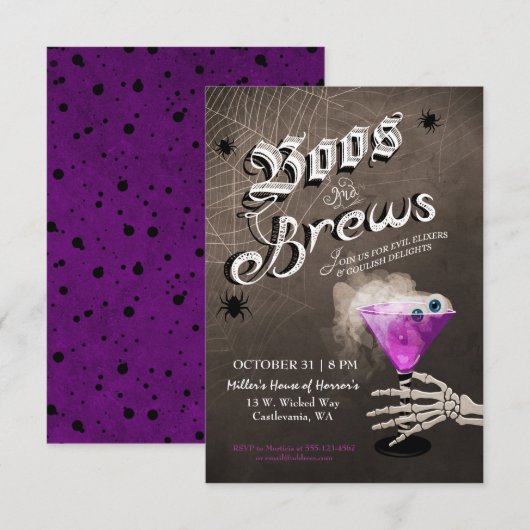 Boos and Brews Halloween Cocktail Party Invitation Kaart (Voorkant / Achterkant)