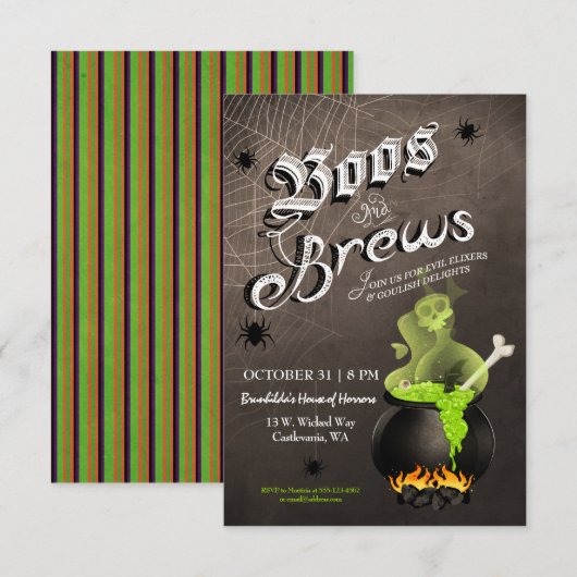 Boos and Brews Halloween Cocktail Party Invitation Kaart (Voorkant / Achterkant)