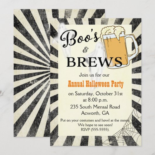 Boos and Brews Halloween-feest Uitnodiging (Voorkant / Achterkant)