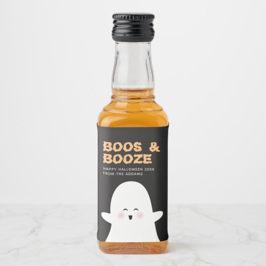 Boos & Booed Halloween Cute Ghost Mini Alcohol Likeurfles Etiket (Voorkant)