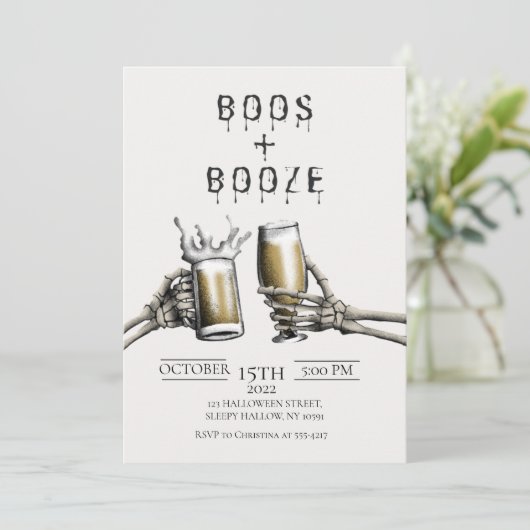 Boos + Booze Adult Halloween Invitation Kaart (Staand voorkant)