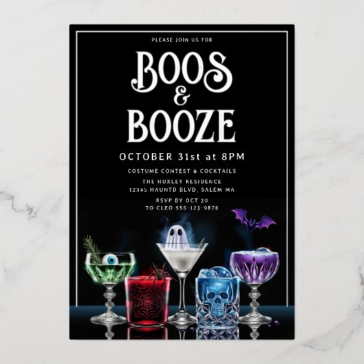 Boos & Booze Fancy Cocktail Custom Folie Invitatio Folie Uitnodiging (Voorkant)