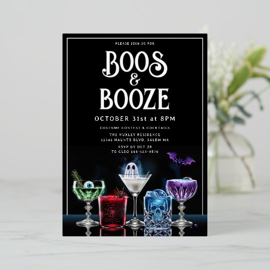 Boos & Booze Fancy Cocktail Custom Folie Invitatio Folie Uitnodiging (Staand Voorkant)