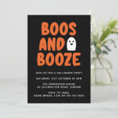 Boos & Booze Funny Cute Ghost Halloween Party  Kaart (Staand voorkant)