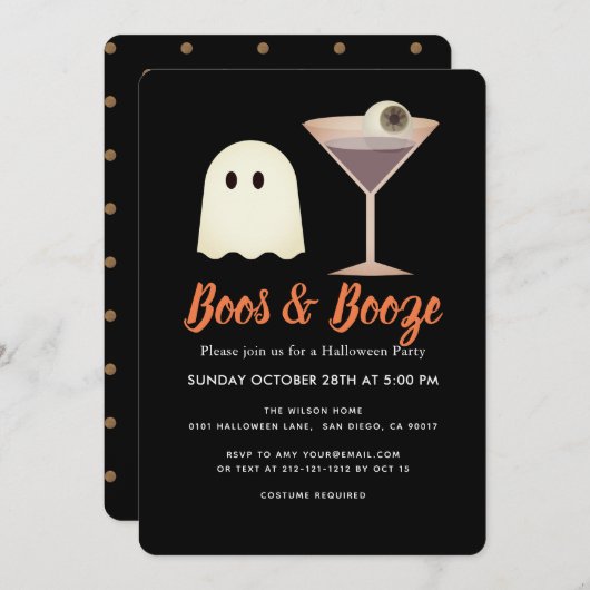 Boos & Booze Ghost Cocktail Halloween Uitnodiging (Voorkant / Achterkant)