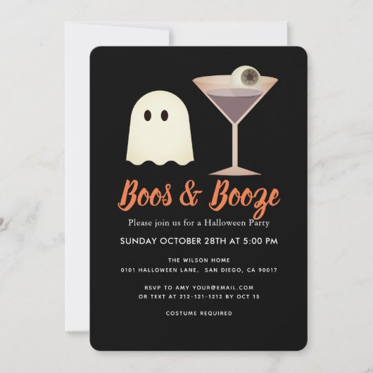 Boos & Booze Ghost Cocktail Halloween Uitnodiging (Voorkant)