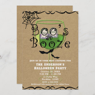 Boos & Booze Ghosts & Bats Kraft Halloween Party Kaart