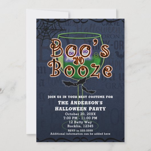 Boos & Booze Ghosts en vleermuizen Halloween Costu Kaart (Voorkant)