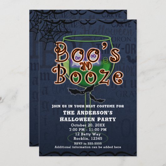 Boos & Booze Ghosts en vleermuizen Halloween Costu Kaart (Voorkant / Achterkant)