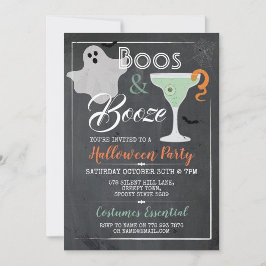 Boos & Booze Halloween Party Cocktail Spooky Ghost Kaart (Voorkant)
