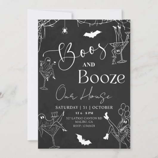 Boos & Booze Halloween Party Invitation Kaart (Voorkant)