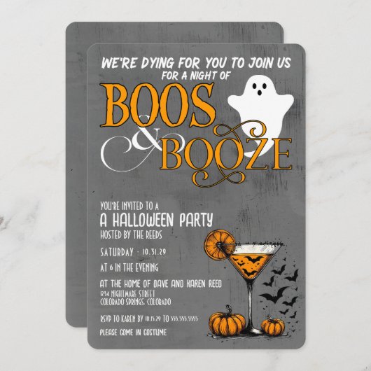 Boos & Booze Halloween Party Kaart (Voorkant / Achterkant)