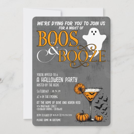 Boos & Booze Halloween Party Kaart (Voorkant)