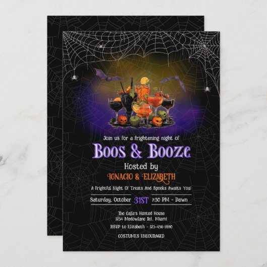 Boos & Booze Halloween Uitnodiging (Voorkant / Achterkant)