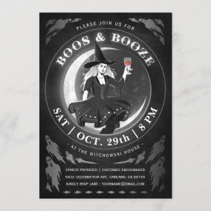 Boos & Booze Halloween-uitnodigingen   Zwart-wit Kaart