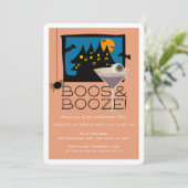 Boos & Booze Haunted Halloween Party Invitation Kaart (Staand voorkant)
