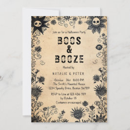Boos & Booze I Spooky Flowers Halloween Party Kaart