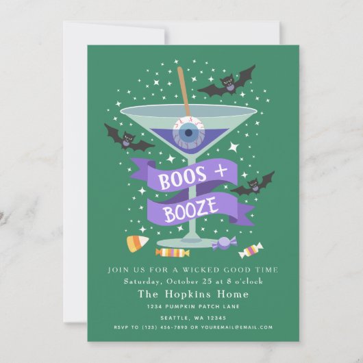 Boos & Booze Martini Halloween Party Invitation Kaart (Voorkant)