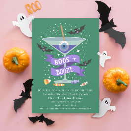 Boos & Booze Martini Halloween Party Invitation Kaart