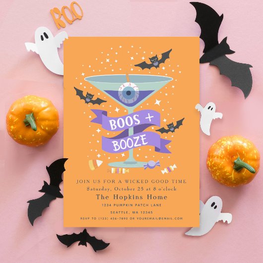 Boos & Booze Martini Halloween Party Invitation Kaart