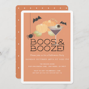 Boos & Booze Pumpkin Halloween Party Invitation Kaart