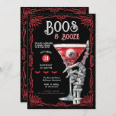 Boos & Booze Red Spooky Costume Halloween Party Kaart (Voorkant / Achterkant)