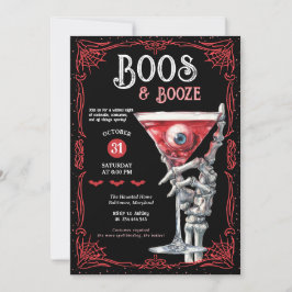 Boos & Booze Red Spooky Costume Halloween Party Kaart