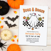 Boos & Booze Retro Ghost Halloween Kostuum Feest Kaart