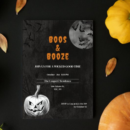Boos & Booze Spooky Volwassen Halloween Feest Kaart