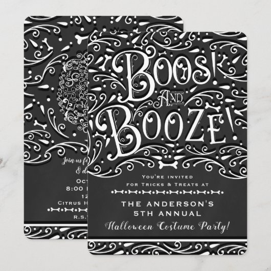 Boos & Booze Vintage Krijt Elegant Halloween Feest Kaart (Voorkant / Achterkant)