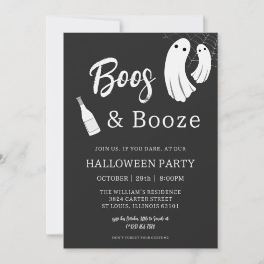 Boos & Booze Volwassen Halloween Chique Zwart Uitn Kaart (Voorkant)