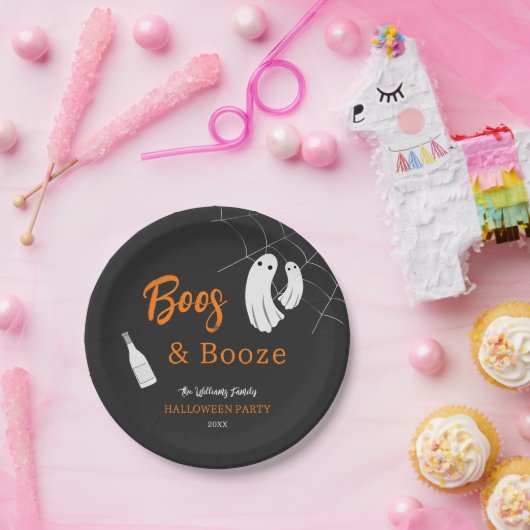 Boos & Booze Volwassen Halloween Chique Zwart Uitn Papieren Bordje (Feest)