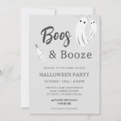 Boos & Booze Volwassen Halloween Grijs Wit Uitnodi Kaart (Voorkant)