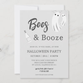 Boos & Booze Volwassen Halloween Grijs Wit Uitnodi Kaart