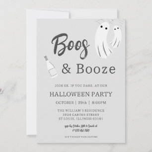 Boos & Booze Volwassen Halloween Grijs Wit Uitnodi Kaart