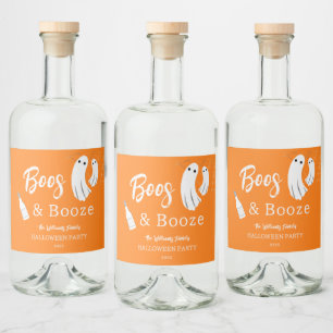Boos & Booze Volwassen Halloween Oranje uitnodigin Likeurfles Etiket