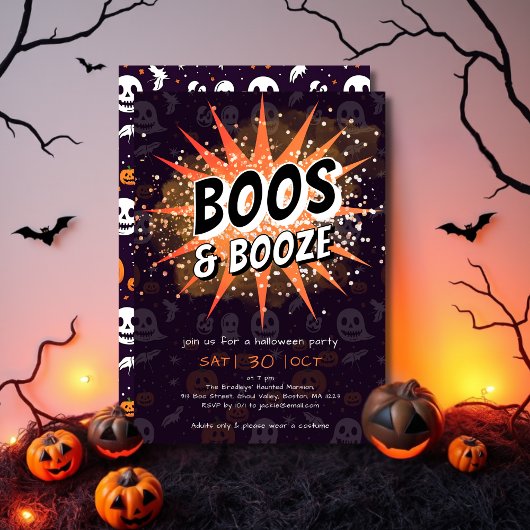 Boos & Booze Zwart & Sinaasappel Volwassen Hallowe Kaart