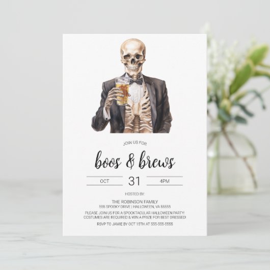Boos & Brews Halloween Adult Party Uitnodiging (Staand voorkant)