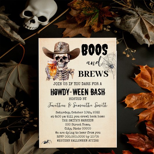 Boos & Brews Halloween Skull Beer Howdyween Party Kaart