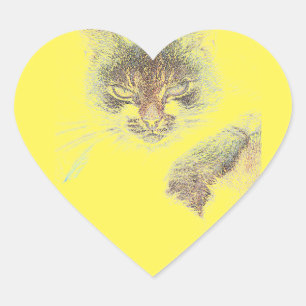 Boos Cute Kattengezicht Schets Hart Sticker