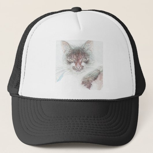 Boos Cute Kattengezicht Schets Trucker Pet (Voorkant)