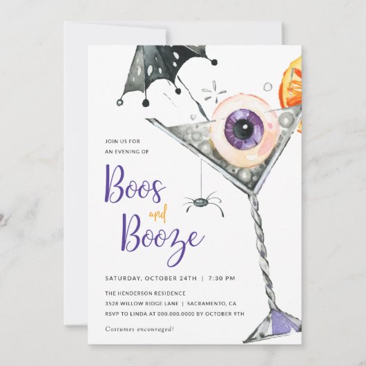 Boos en Booze Adult Halloween Cocktail Party Kaart (Voorkant)