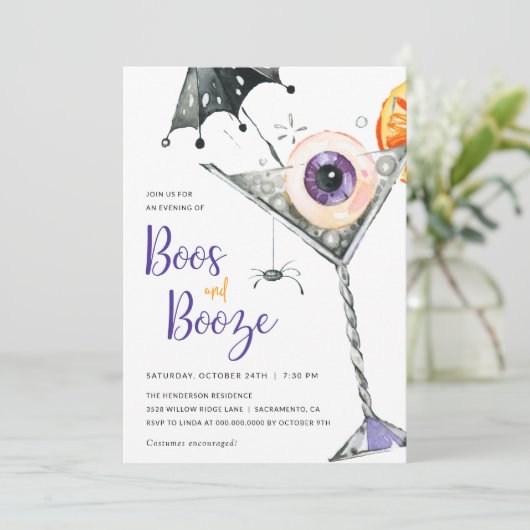 Boos en Booze Adult Halloween Cocktail Party Kaart (Staand voorkant)