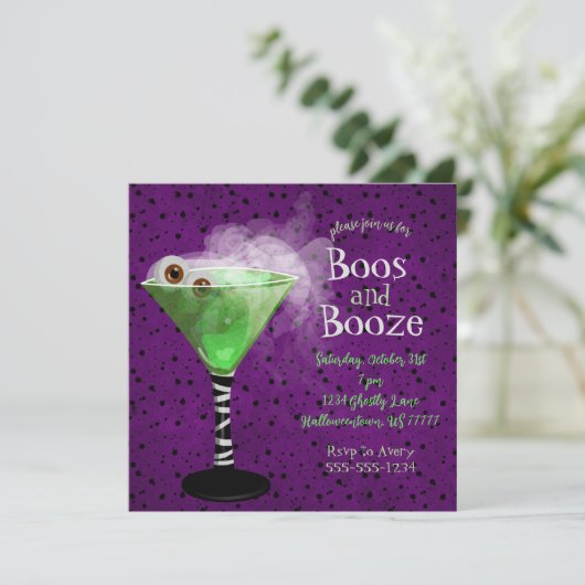 Boos en Booze Adult Halloween Cocktail Party Kaart (Staand voorkant)