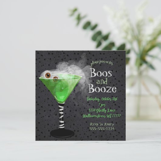 Boos en Booze Adult Halloween Cocktail Party Kaart (Staand voorkant)