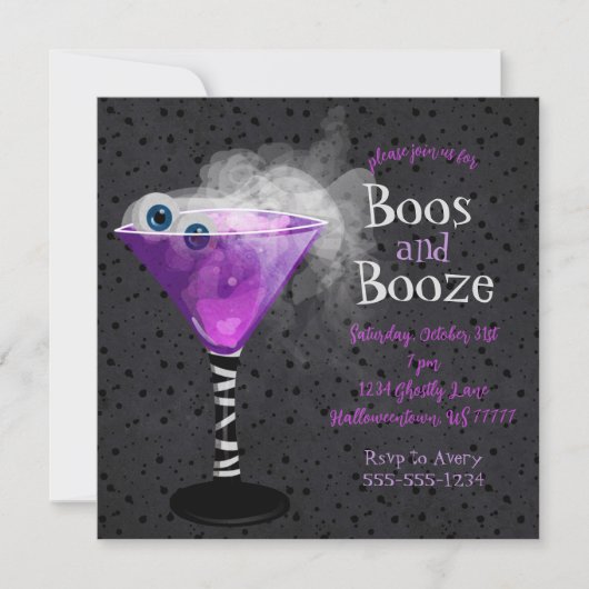 Boos en Booze Adult Halloween Cocktail Party Kaart (Voorkant)