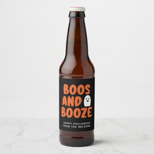 Boos en Booze Adult Halloween Ghost Black Bier Etiket (Voorkant)